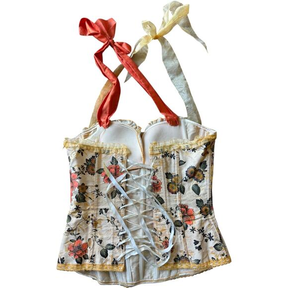 Vintage Handmade Floral Halter Lace-Up Corset Top with Ribbon Ties small - Picture 7 of 16